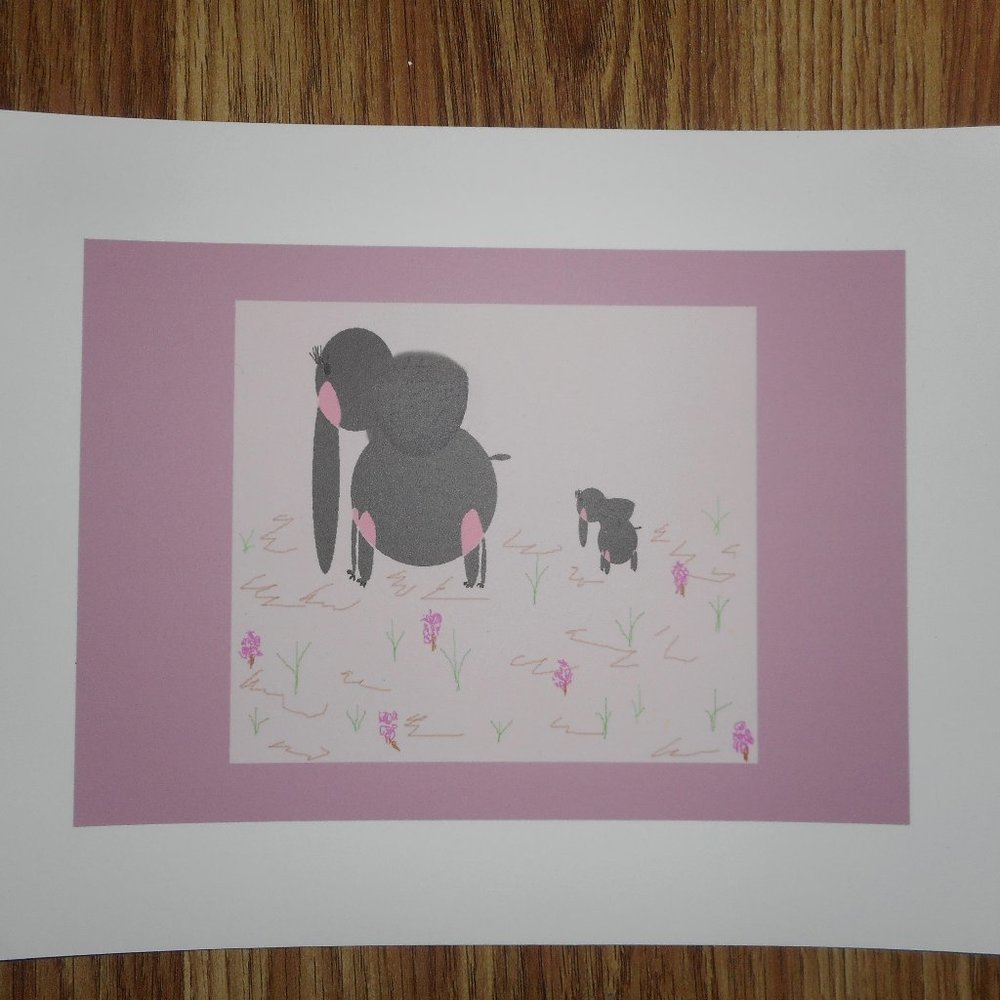 2 Fine Art Prints 2 Mother & Baby Elephant Pink and